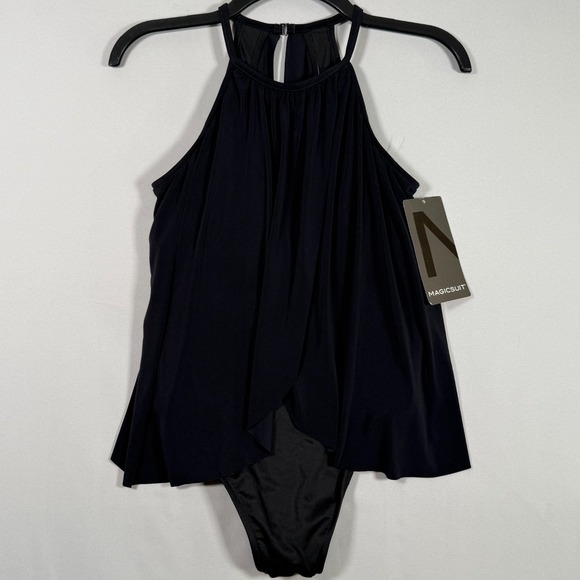 MAGICSUIT‎ NWT Solid High-Neck One-Piece Swimsuit Black 8 Control Sexy $152 USA